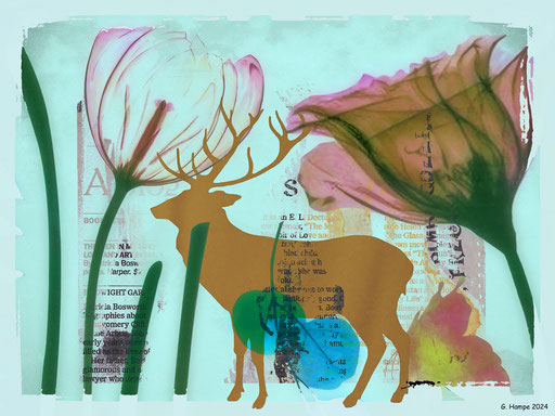 The brown deer in the garden