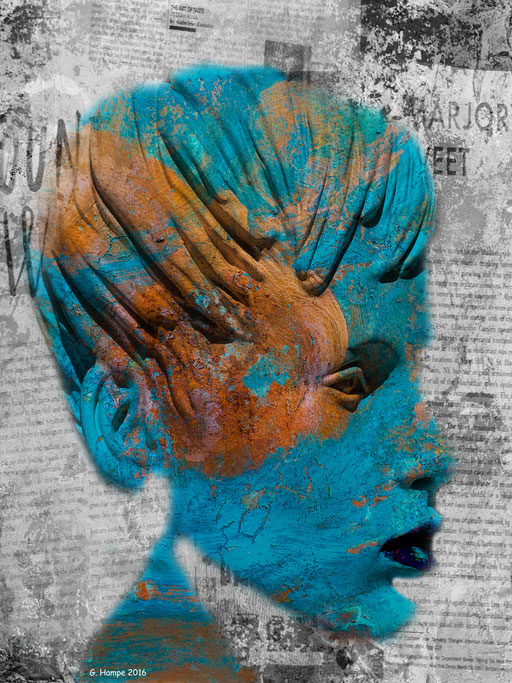 The turquoise face with some words