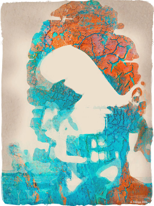 The crinkled turquoise woman with the orange hair
