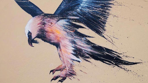 <alt="art streetart facade peinture murale décoration intérieur extérieur artiste france french artist urbaan art urbain graffiti art passy alpes haute-savoie gypaete barbu oiseau bird painting nature animal">