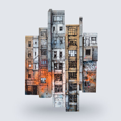 <alt="artiste peintre savoie chambéry graffmatt cityscape ville art sur bois palette récupération artiste artistic wooden pallet streetart contemporain paysage urbain achat œuvre sur commande original contemporary art">