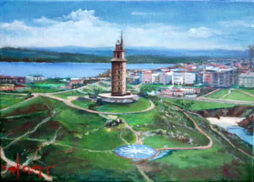 Torre y su entorno-Coruña,óleo sobre lienzo,medidas:27x19,pvp:190-E