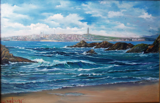 Coruña vista desde Sta Cruz-Oleiros,realizadacon temporal,óleo sobre tela,medidas-92x 60 Vendido 