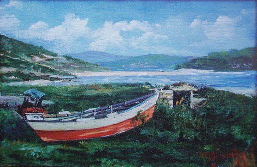 Chalana abandonada en Boiro,óleo sobre tela,medidas 27x19,-pvp-130-E
