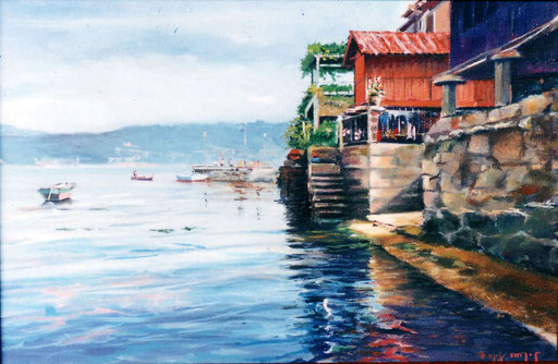 Vendido-Rincon en Combarro-Pontevedra,óleo sobre lienzo,medidas:46x33,-VENDIDO