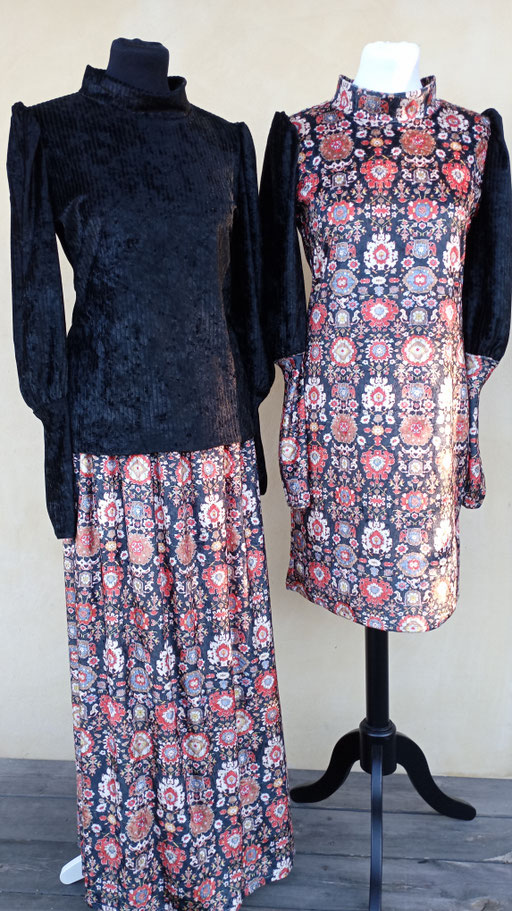 Robe courte et jupe et tee-shirt en velours