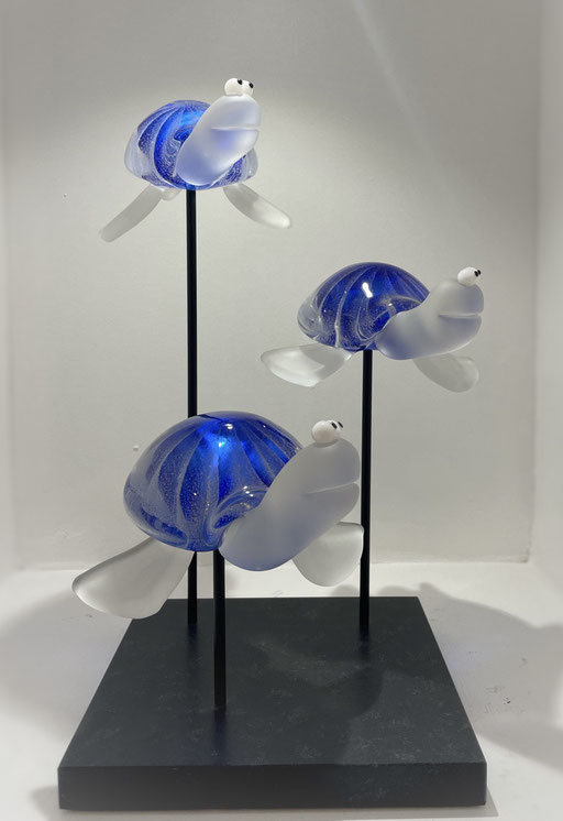 Nicolas Laty- Triptyque de tortues-Verre soufflé- Galerie Gabel-Biot