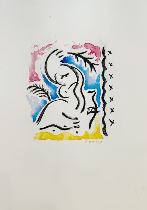 Franck Lebraly, Acrylic and charcoal on paper 44X30cm (17,3X11,8") - Galerie Gabel, Biot, Côte d'Azur