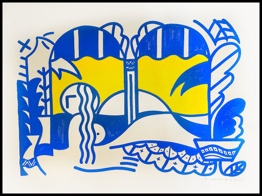 Franck Lebraly, Acrylic and charcoal on paper 56X76cm (22X29,8") framed - Galerie Gabel, Biot, Côte d'Azur