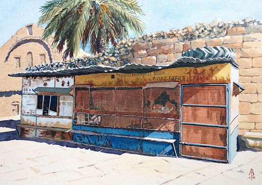 Syria: closed until further notice - water media on heavy paper, 11 x 16 inches (28 x 40 cm). Selected for final judging, Sunday Times Watercolour Competition 2017. Special Merit, Light Space & Time competition Jan 2018. 1005 entries from 29 countries.