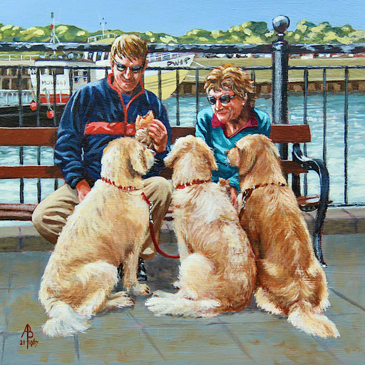 Pooches and Pasties, Padstow - Acrylic, 8 x 8 inches (20 x 20 cm)