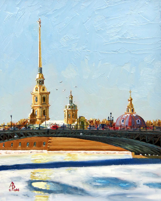 Early morning, St Petersburg - Oil, 10 x 8 inches (25 x 20 cm).  Special Merit, Light Space & Time international Cityscape competition 2022