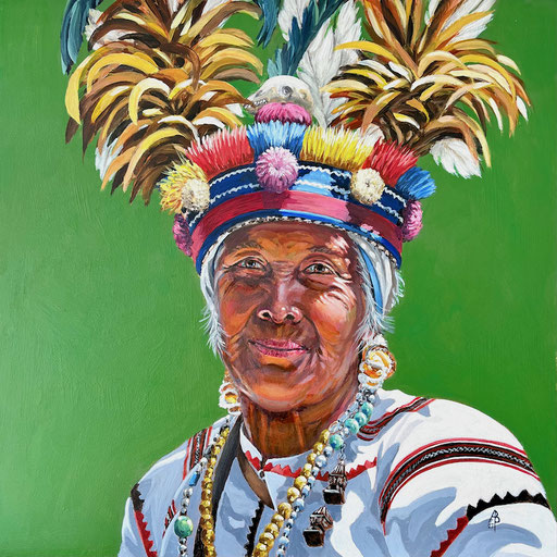 Ibaloi tribeswoman, northern Philippines - Acrylic on Ampersand board, 12 x 12 inches (30 x 30 cm)