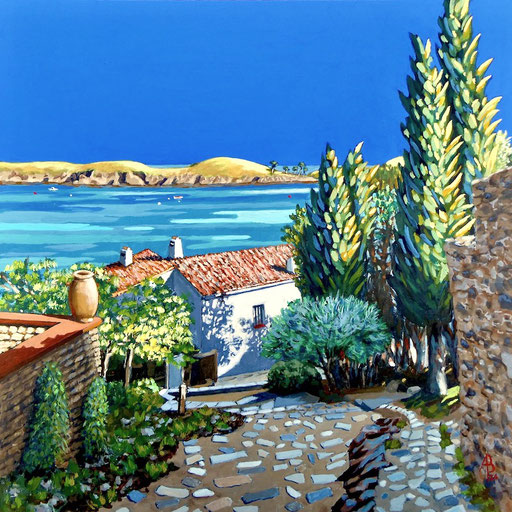 Dali's view, Port Lligat, Girona, Spain - Acrylic 12 x 12 inches (30 x 30 cm)