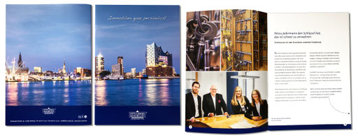 Titel mit Hamburg-Foto und Doppelseite der 16-seitigen Broschüre