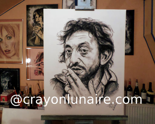 Serge Gainsbourg fusain sur toile de lin