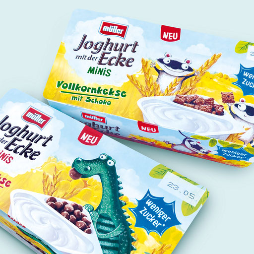 © Illustration für Molkerei Alois Müller GmbH & Co. KG, Auftraggeber & Verpackungsdesign: Eber­le GmbH Wer­be­agen­tur GWA