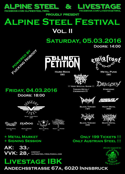 Sergeant Steel live 2016 Alpine Steel Festival II Innsbruck Livestage