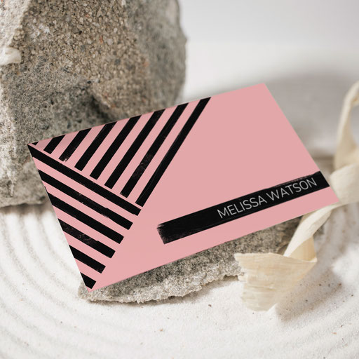Modern striped vintage pink business card template
