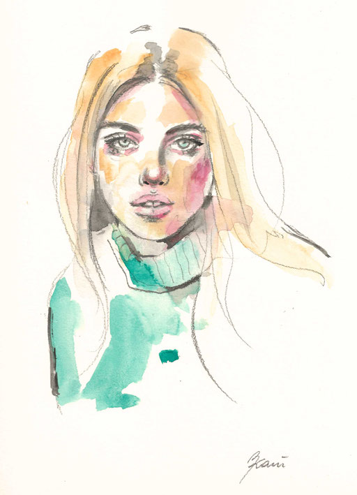 BLONDE, 24 x 32 cm, Watercolor and pencils on paper