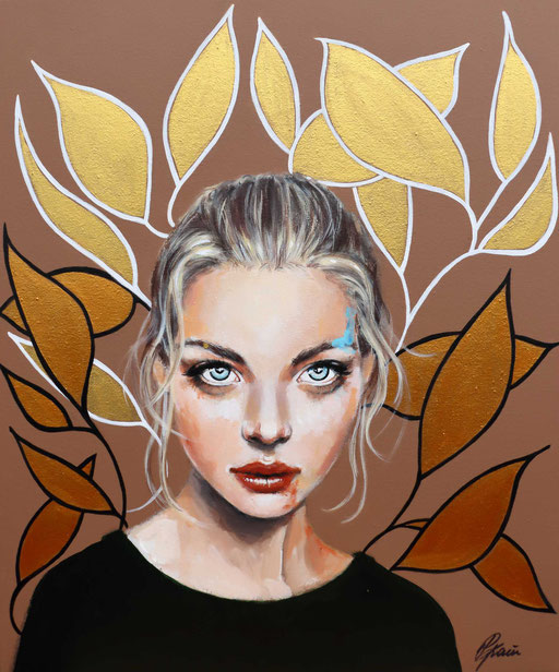 Golden leaves 60 x 50 cm, Acrylic on canvas