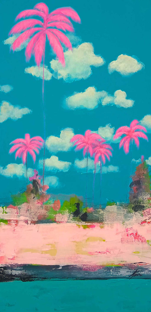 "Pink Palms by the sea" 80 x 40 cm, Acrylic on canvas