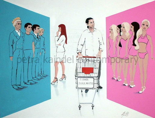 "Shopping" 120 x 170 cm, Acrylic and pencils on canvas
