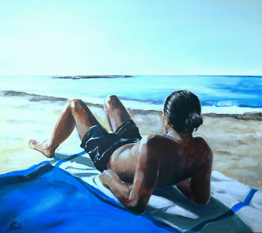 Christian on the beach of Formicoli, 100 x 110 cm, Acrylic on canvas, private collection