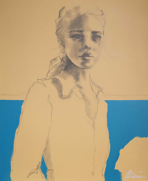 le bleu, 70 x 50 cm, pencil and acrylic on canvas