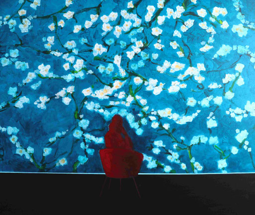 Selina merges with a painting, 100 x 120 cm, Acrylic on canvas