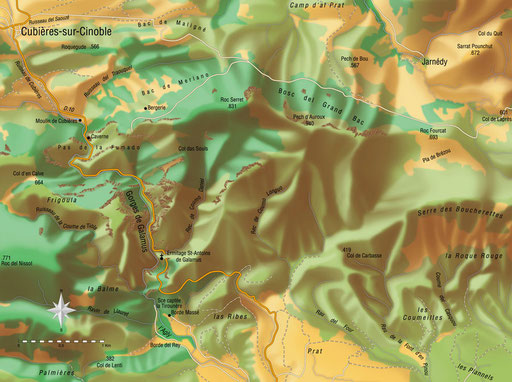 Galamus • Création carte touristique / LRS • © recreacom.fr - Studio de création Christophe Houlès