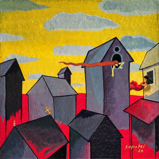 We stood apart and some of us still staying, tempera on cardboard, 2020