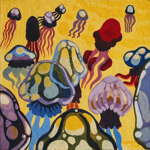 We faced away from freedom we once knew, tempera on cardboard, 2020