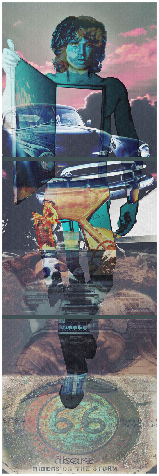 Hard Luck On Route 66, hand drawing and digital collage, 2017