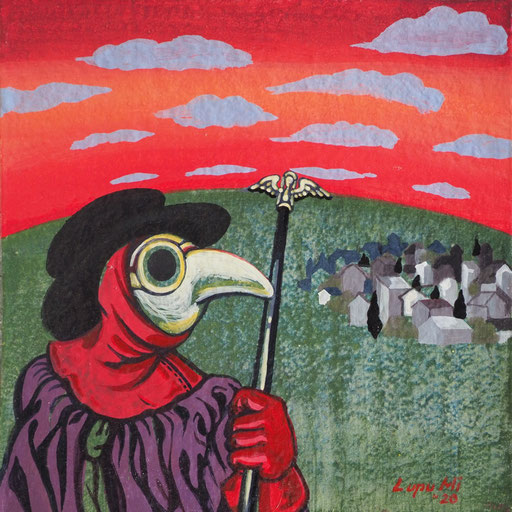 Until The Plague Is Gone, tempera on cardboard, 2020