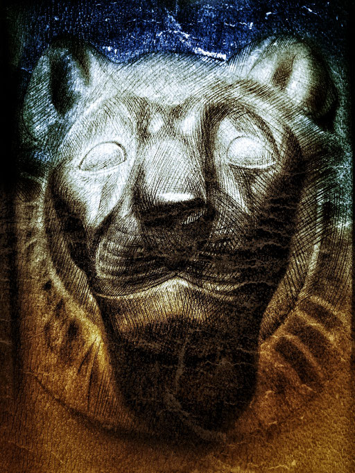 Sekhmet, digitally altered hand drawing, 2021