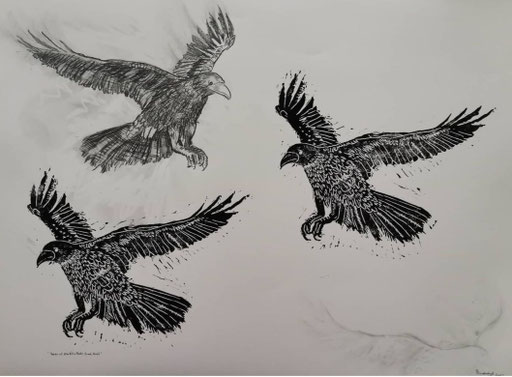 Tales at the Villa Rabl, Bad Hall / lino cut, graphite / 75 x 55  cm / 2021