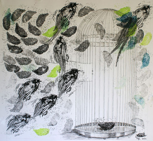 Kein Zurück Mehr, Point of no Return / Linolschnitt, Tusche / Linocut, Indian ink / 102 x 95 cm / 2010