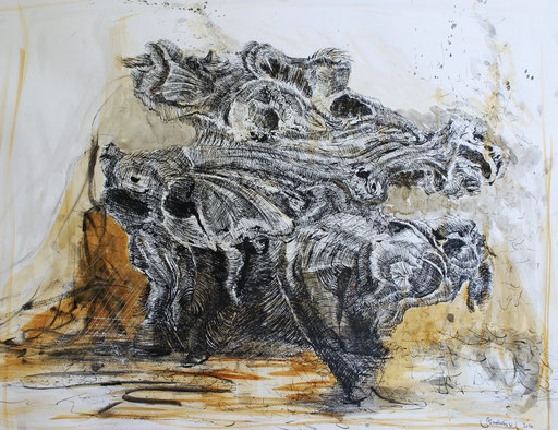 Bestien, Beasts / Tusche, Sepiatusche laviert / Indian ink, sepia ink wash / 65 x 50 cm / 2010