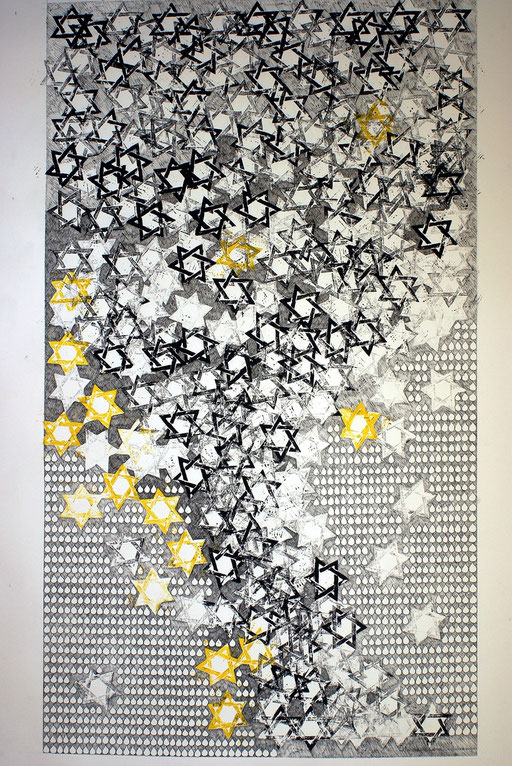 Tränen, Tears / Linolschnitt, Tintenschreiber / Linocut, ink pen / 64,5 x 113 cm / 2009