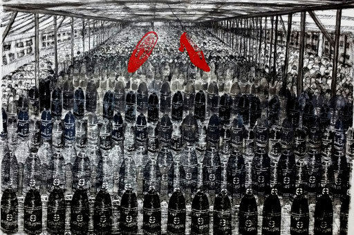 Dynamite Women/Canary Girls (Dorothy Lawrence Series) / Linolschnitt, Linocut, Tusche, Indian Ink/105 x 75 cm / 2016 (640g)