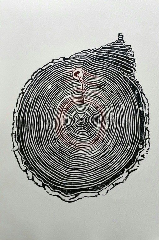 53 / Holzschnitt, wood relief print / unique copy / 40 x 50 cm / 2018