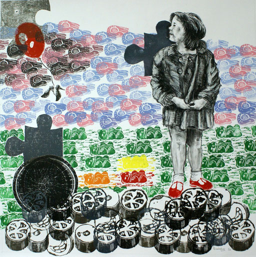 Süsses und Saures, Sweet and Sour / Linolschnitt, Kohle / Linocut, charcoal / 84 x 84 cm / 2010