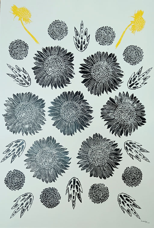Seeds of War / lino cut / 75 x 110 cm / 2023