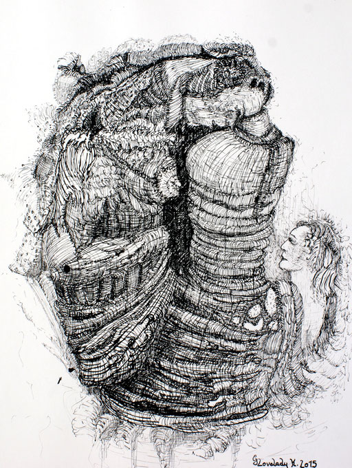 Holzerne Entitäten , Wooden Entities / Tusche, Indian Ink / 23 x 30 cm / 2015