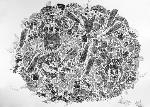 Living Bark II, Linolschnitt/Lino cut, 110 x 75 cm, 2019