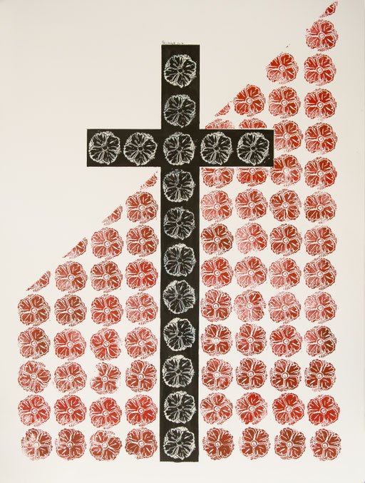 Red Versus Black (Dorothy Lawrence Series) Linolschnitt und Tusche, linocut and Indian Ink on paper, 75 x 105 cm / 2016 (640g)