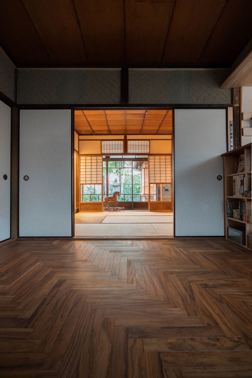 チーク ヘリンボーン 無垢フローリング 京町屋 