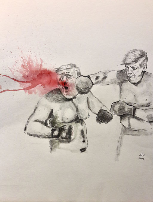 "knocking out by himself" Bleistift und Tinte auf Papier 42x56  2019