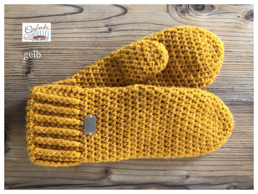 gehäkelte Fäustlinge in gelb - Fausthandschuhe - Woll-Handschuhe